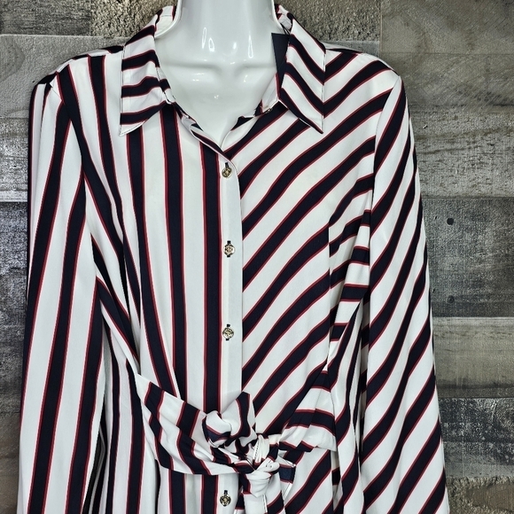 TOMMY HILFIGER Women Striped Front-Tie Buttondown Shirt Long Sleeve | L - Picture 5 of 11
